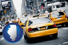 illinois map icon and New York City taxis