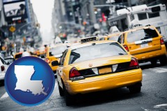 louisiana map icon and New York City taxis