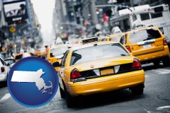 massachusetts map icon and New York City taxis