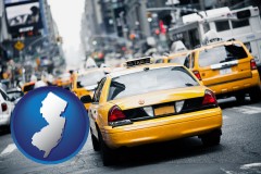 new-jersey map icon and New York City taxis