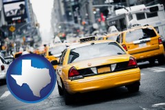 texas map icon and New York City taxis