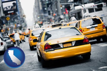New York City taxis - with California icon