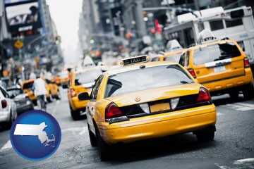 New York City taxis - with Massachusetts icon