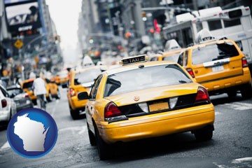 New York City taxis - with Wisconsin icon